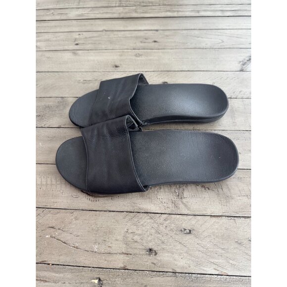 VIONIC Black Leather Val Flat Slide Sandals Size 6.5 / 37.5 - Picture 2 of 4